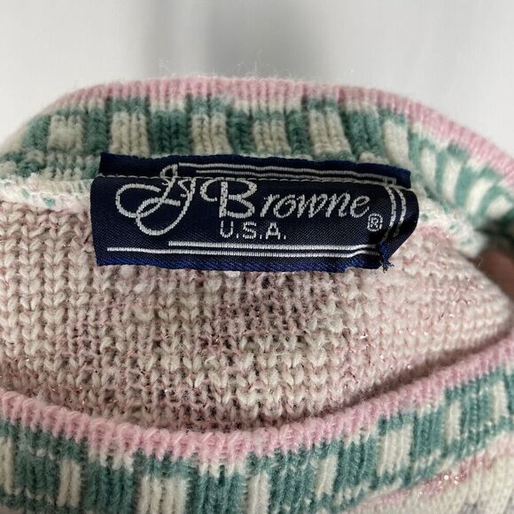 Vintage J.J. Browne USA Pastel Oversized Checkered Knit Crew Sweater - Women’s M - Picture 5 of 5